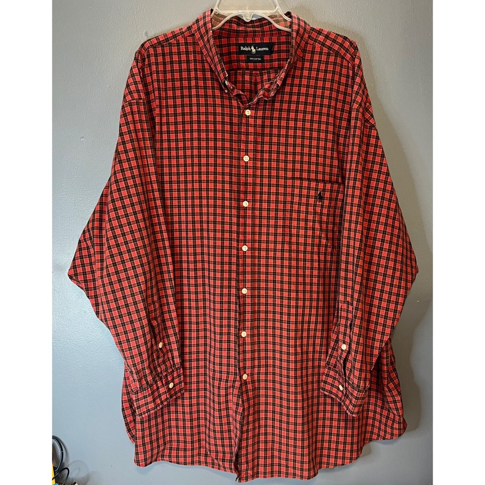 Polo Ralph Lauren Mens 4X Big Red Black Plaid Button Down LS Pocket Shirt